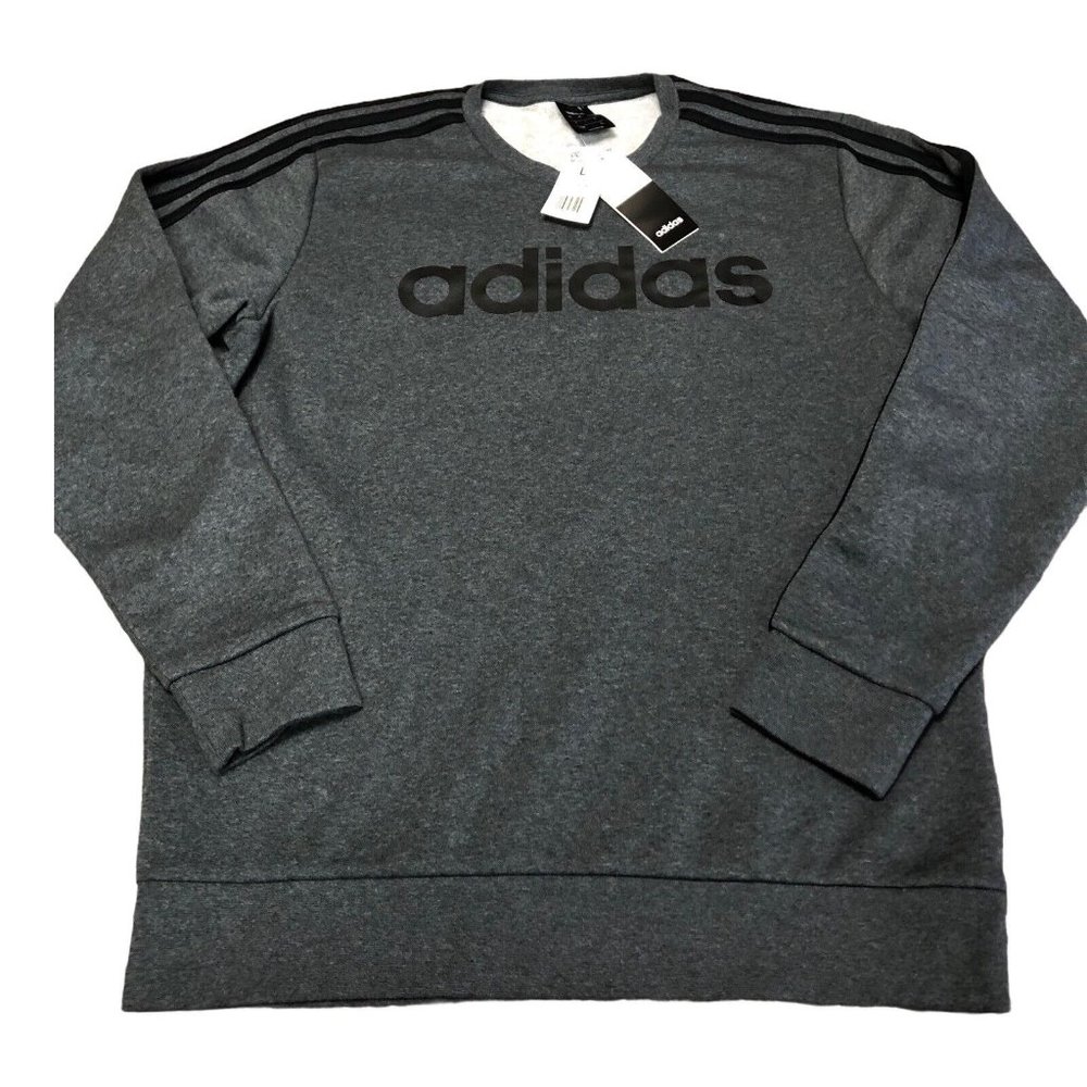 NWT Brand New‎ Adidas Essentials Spellout Sweatshirt Large Gray Heather Black
